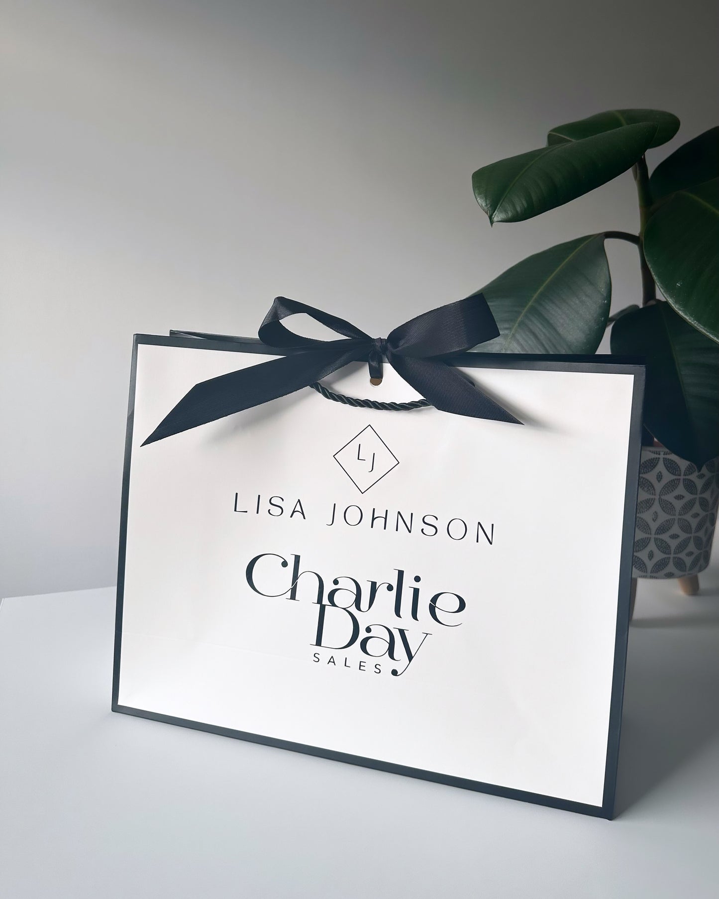 YOUR LOGO - Business Logo Personalised Custom - Ribbon Tie White/Black Trim Gift Bags