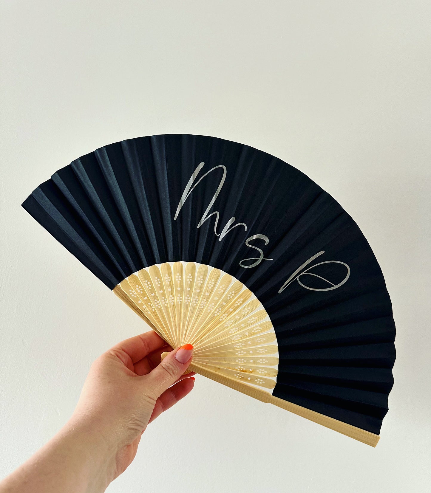 NAME Hand Fan - Bamboo - Paper Foldable Fan - Black, White, Pink, Orange, Lilac - Personalised