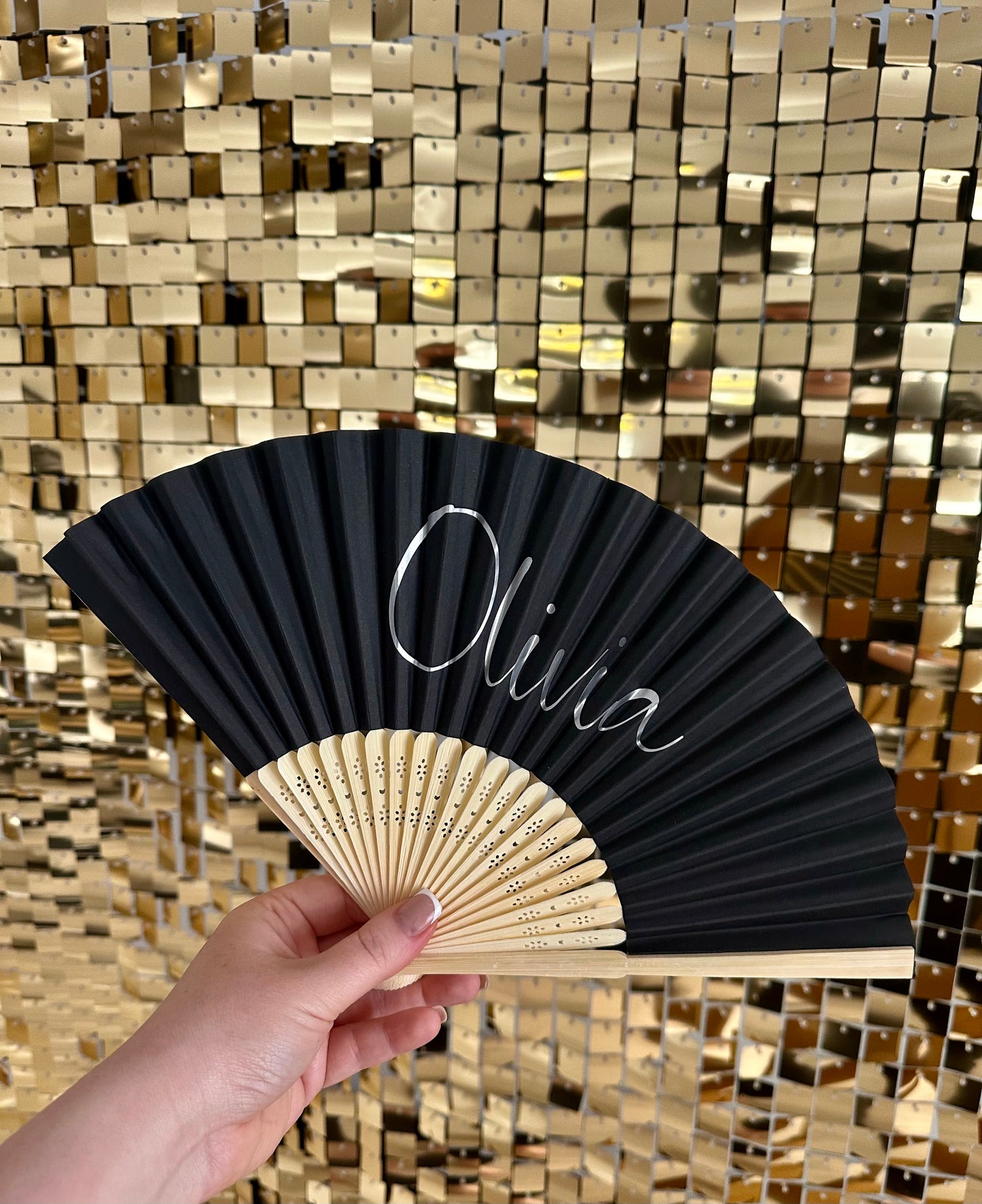 NAME Hand Fan - Bamboo - Paper Foldable Fan - Black, White, Pink, Orange, Lilac - Personalised