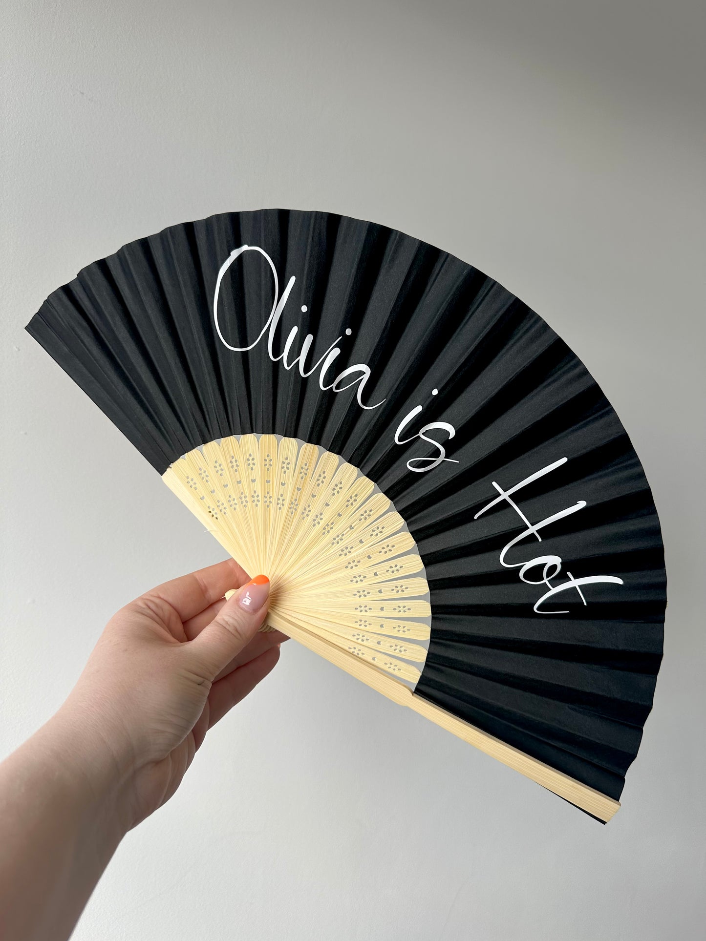NAME Hand Fan - Bamboo - Paper Foldable Fan - Black, White, Pink, Orange, Lilac - Personalised