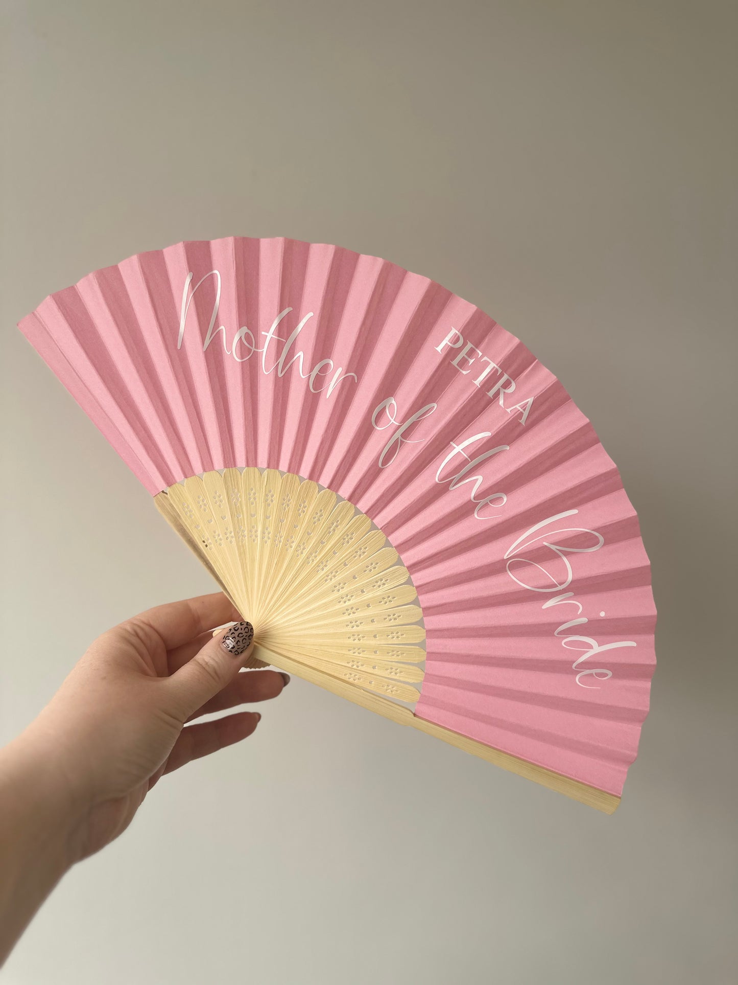 TITLE & NAME Hand Fan - Bamboo - Paper Foldable Fan - Black, White, Pink - Personalised