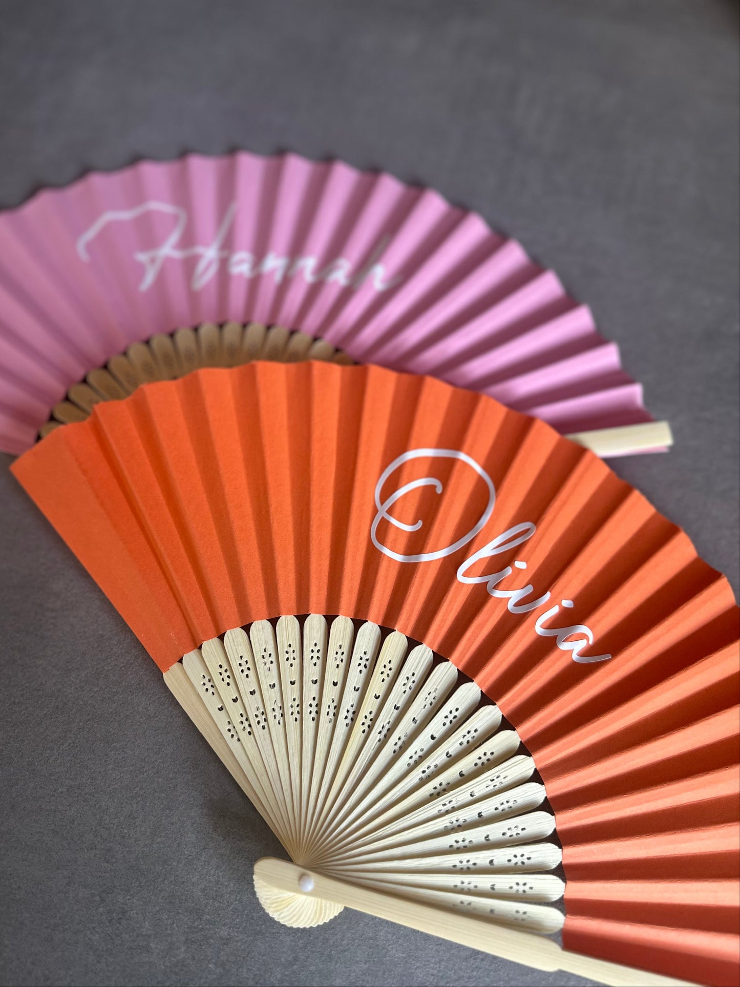 NAME Hand Fan - Bamboo - Paper Foldable Fan - Black, White, Pink, Orange, Lilac- Personalised
