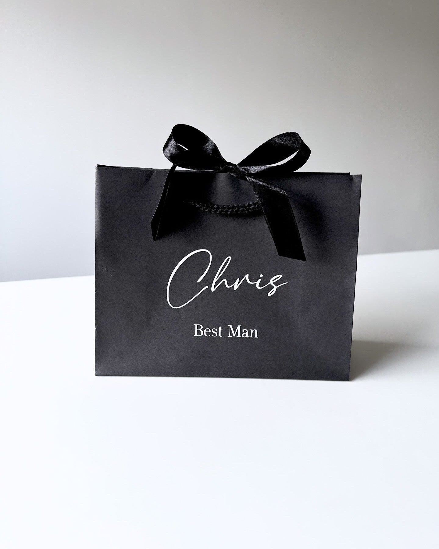 BLACK - Personalised - Name & Title - Ribbon Tie Natural Rope Gift Bag