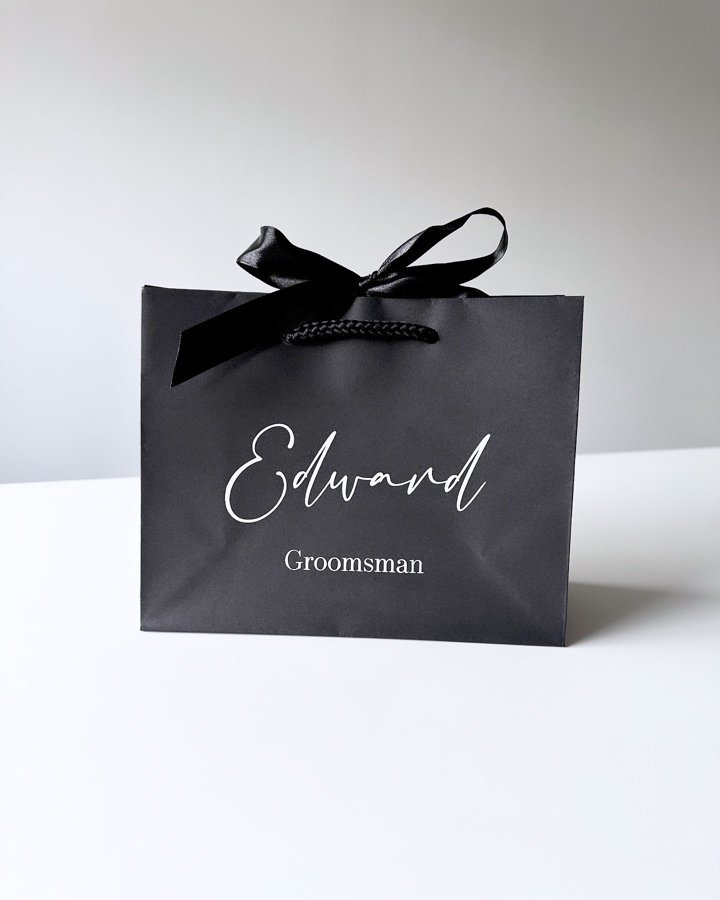 BLACK - Personalised - Name & Title - Ribbon Tie Natural Rope Gift Bag