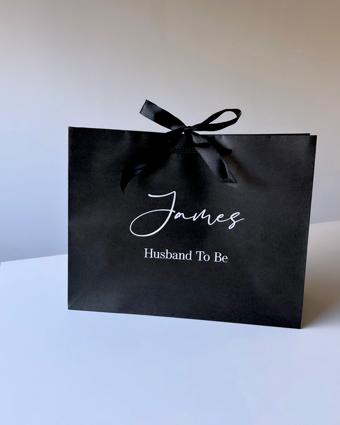 BLACK - Personalised - Name & Title - Ribbon Tie Natural Rope Gift Bag