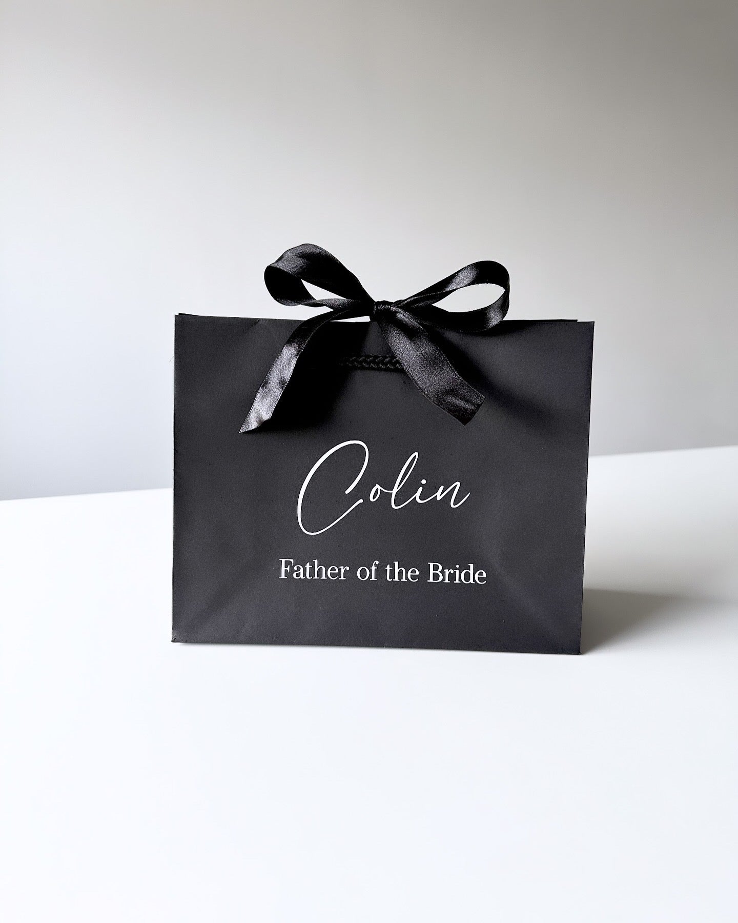 BLACK - Personalised - Name & Title - Ribbon Tie Natural Rope Gift Bag