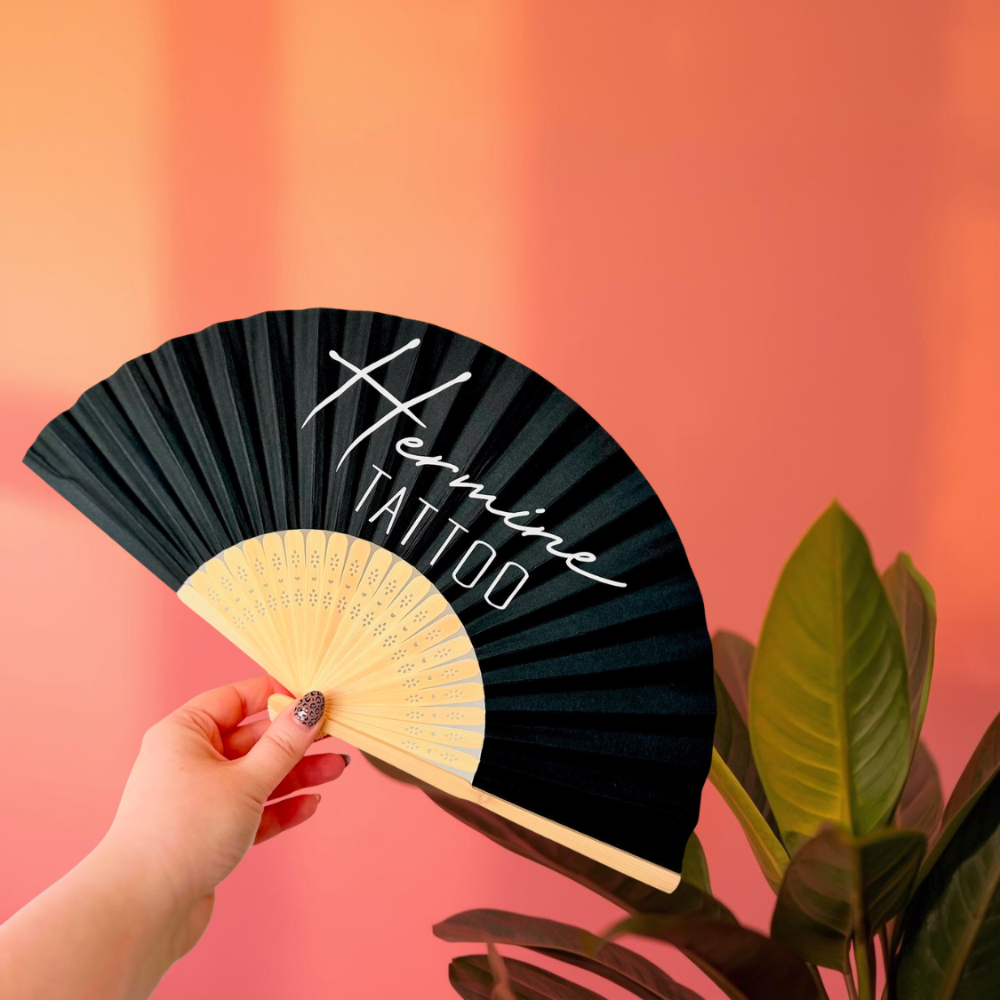 YOUR LOGO Hand Fan - Business - Bamboo - Paper Foldable Fan - Black, White, Pink, Orange, Lilac, Red, Sky Blue, Light Blue, Yellow & Green