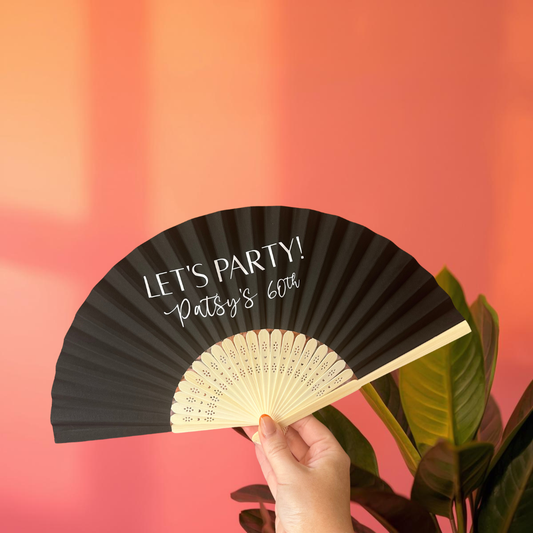 ANY TEXT Hand Fan - Bamboo - Paper Foldable Fan - Black, White, Pink Orange, Lilac, Green, Red, Yellow, Sky Blue & Light Blue - Personalised