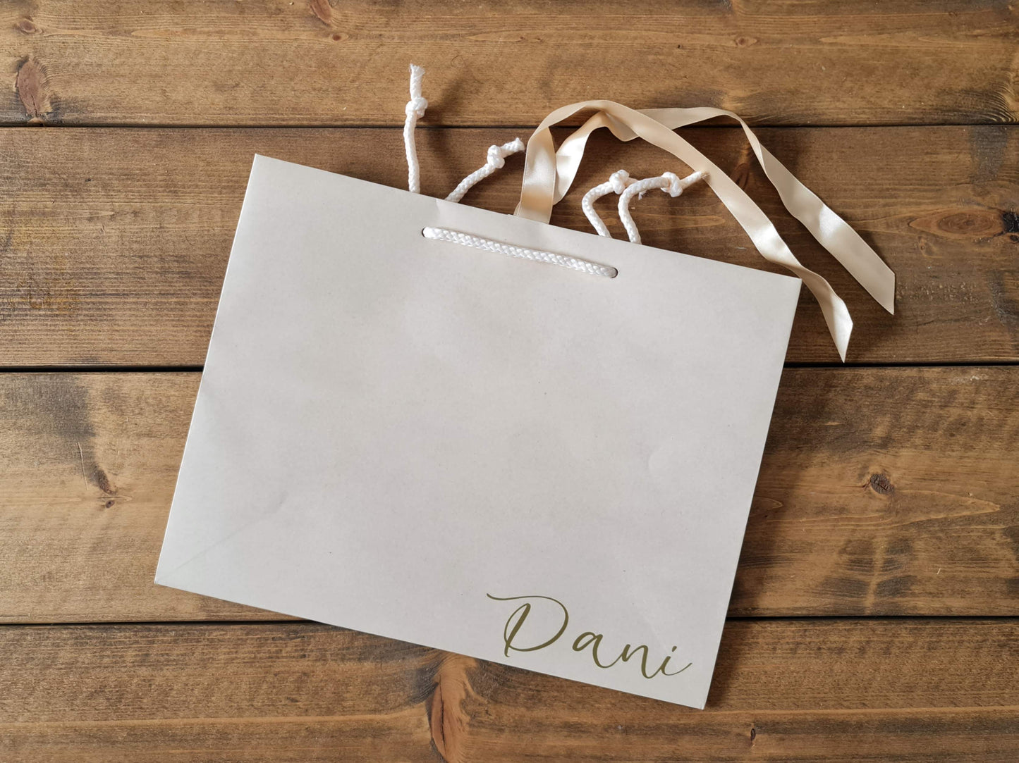 CREAM - Personalised - Corner - Ribbon Tie Natural Rope Gift Bag