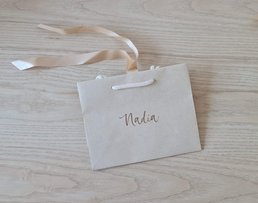 Personalised Name - Ribbon Tie Rope Gift Bag - Wedding, Party, Birthday