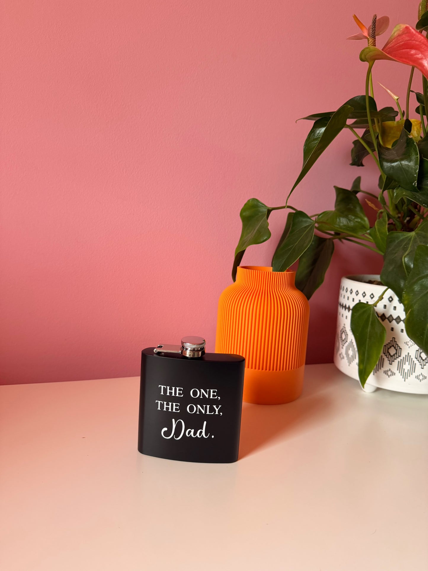 Personalised - The One, The Only - 6oz Black Stainless Steel Hip Flask