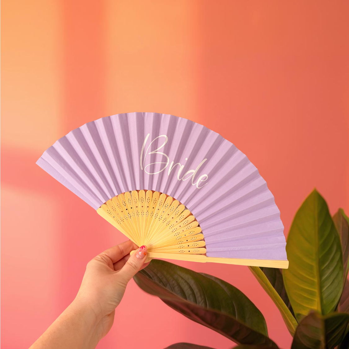 NAME Hand Fan - Bamboo - Paper Foldable Fan - Black, White, Pink, Orange, Lilac, Red, Green, Yellow, Sky Blue, Light Blue - Personalised