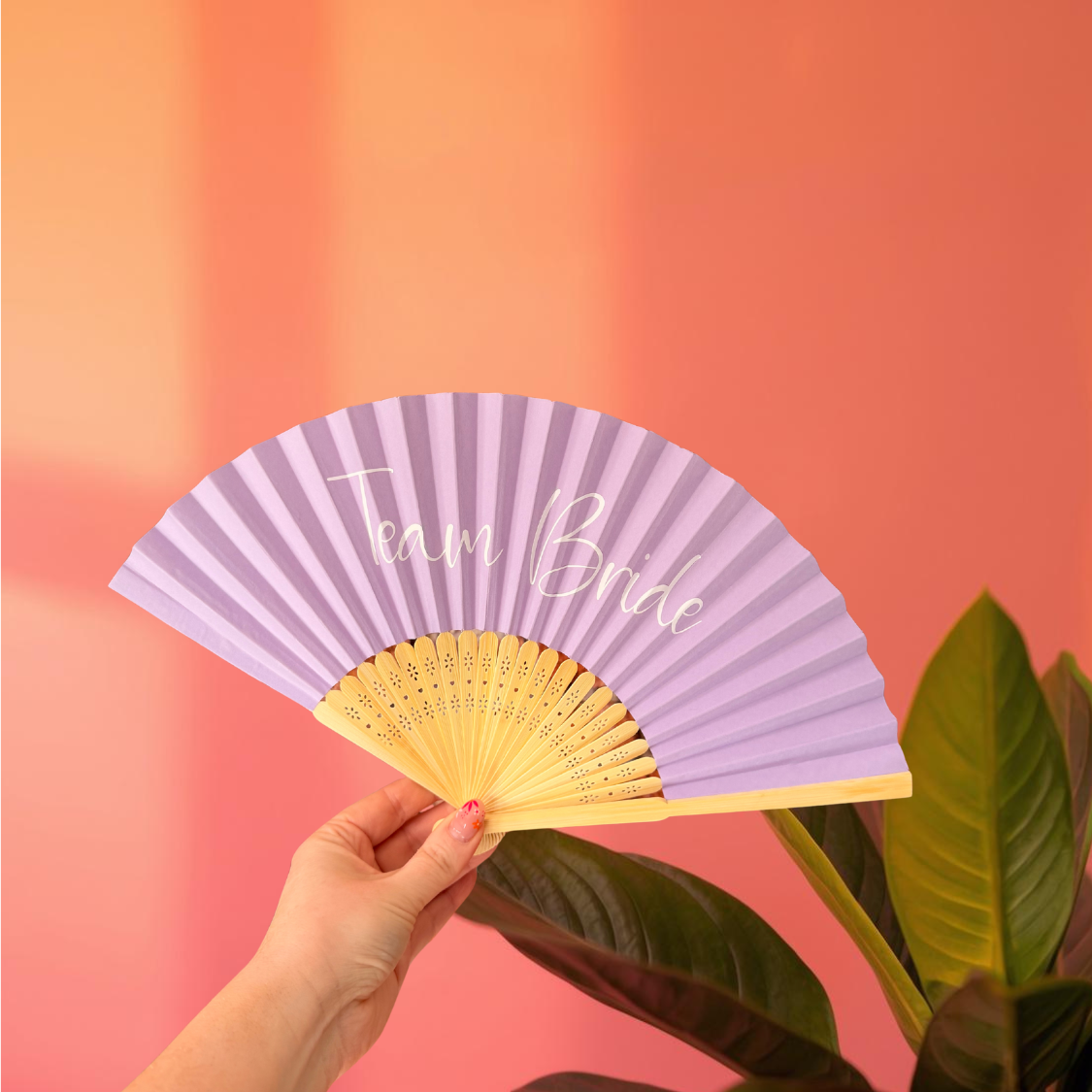 NAME Hand Fan - Bamboo - Paper Foldable Fan - Black, White, Pink, Orange, Lilac, Red, Green, Yellow, Sky Blue, Light Blue - Personalised