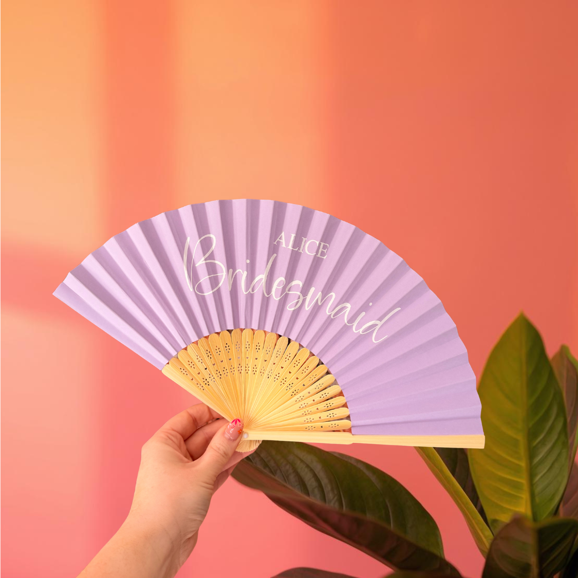 TITLE &amp; NAME or Any Text Hand Fan - Bamboo - Paper Foldable Fan - Black, White, Pink, Orange, Lilac, Red, Yellow, Green, Sky Blue, Light Blue - Personalised
