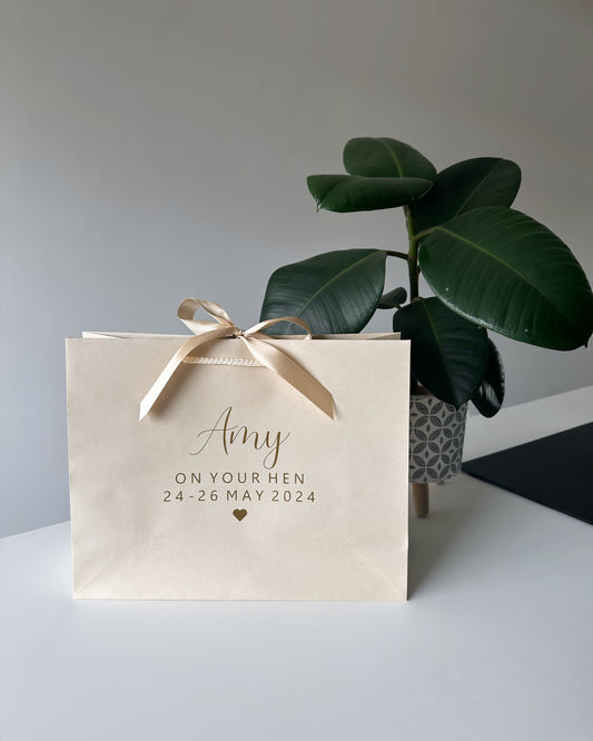 Personalised Name & Date - Hen Party - Ribbon Tie Gift Bag