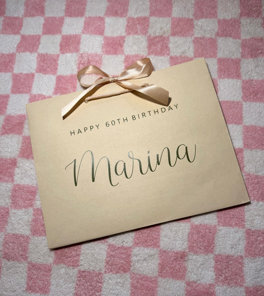 Personalised - Happy Birthday NAME - Ribbon Tie Rope Gift Bag