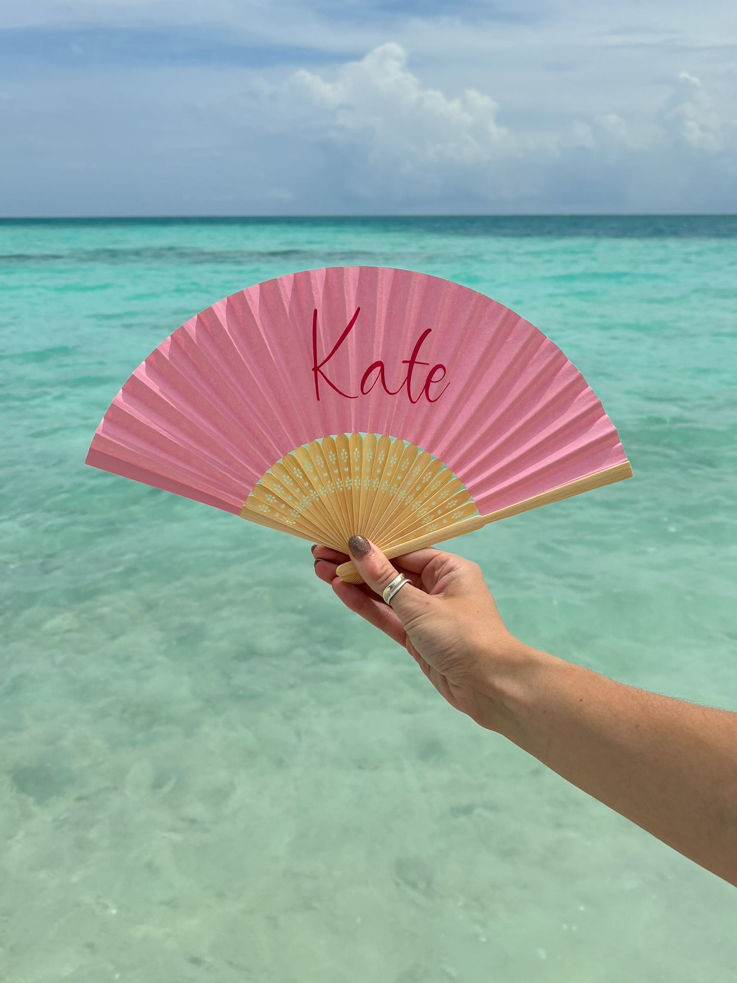 NAME Hand Fan - Bamboo - Paper Foldable Fan - Black, White, Pink - Personalised