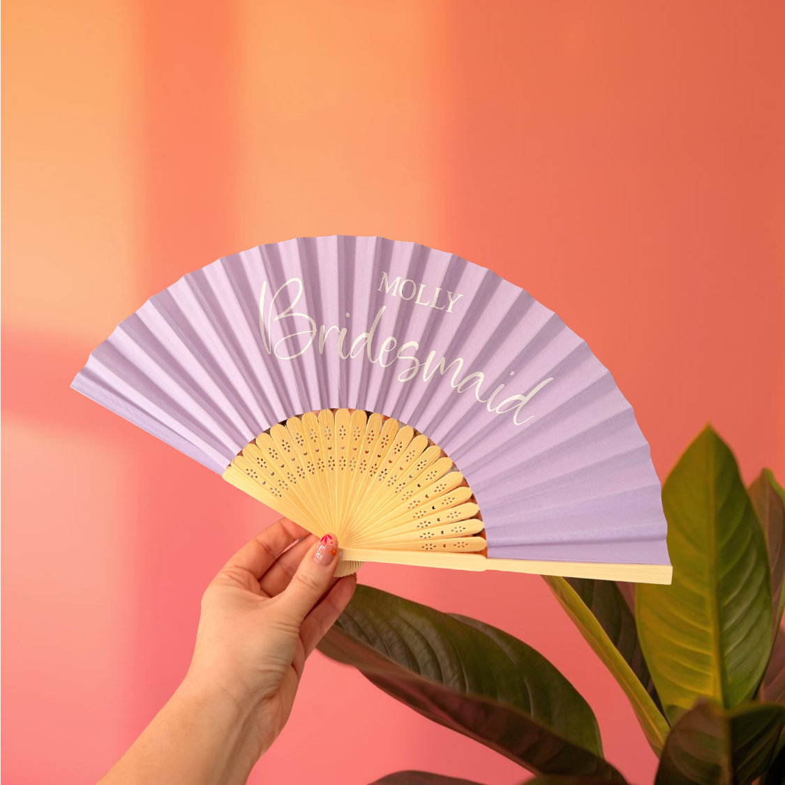 TITLE &amp; NAME or Any Text Hand Fan - Bamboo - Paper Foldable Fan - Black, White, Pink, Orange, Lilac, Red, Yellow, Green, Sky Blue, Light Blue - Personalised