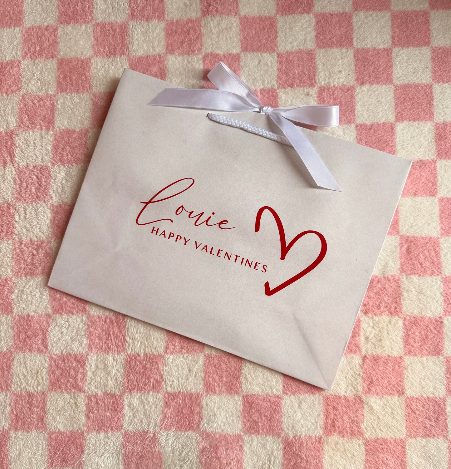 Personalised Valentines Gift Bag: Ribbon Tie Rope Handle - Love, Couple