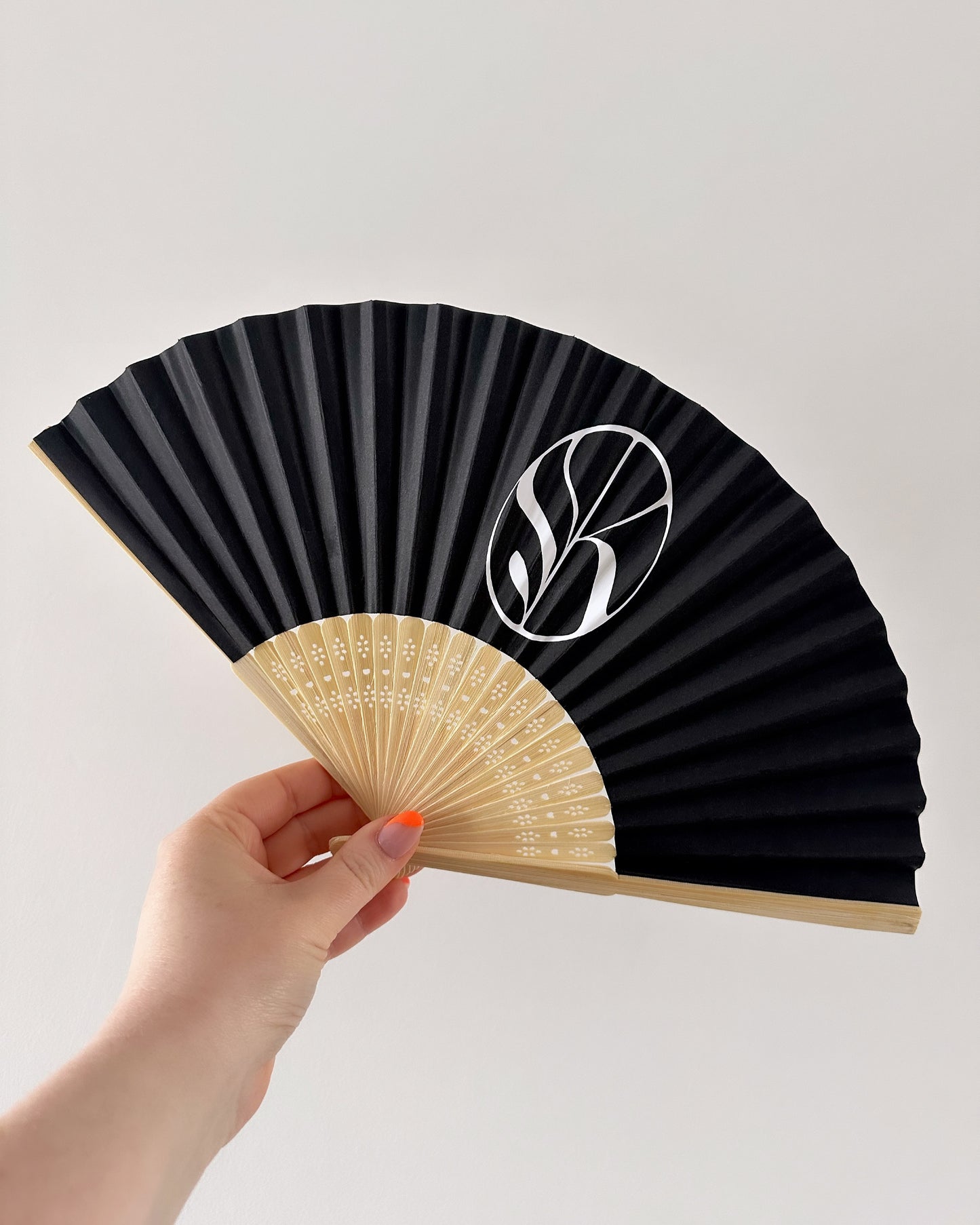 YOUR LOGO Hand Fan - Business - Bamboo - Paper Foldable Fan - Black, White, Pink - Personalised