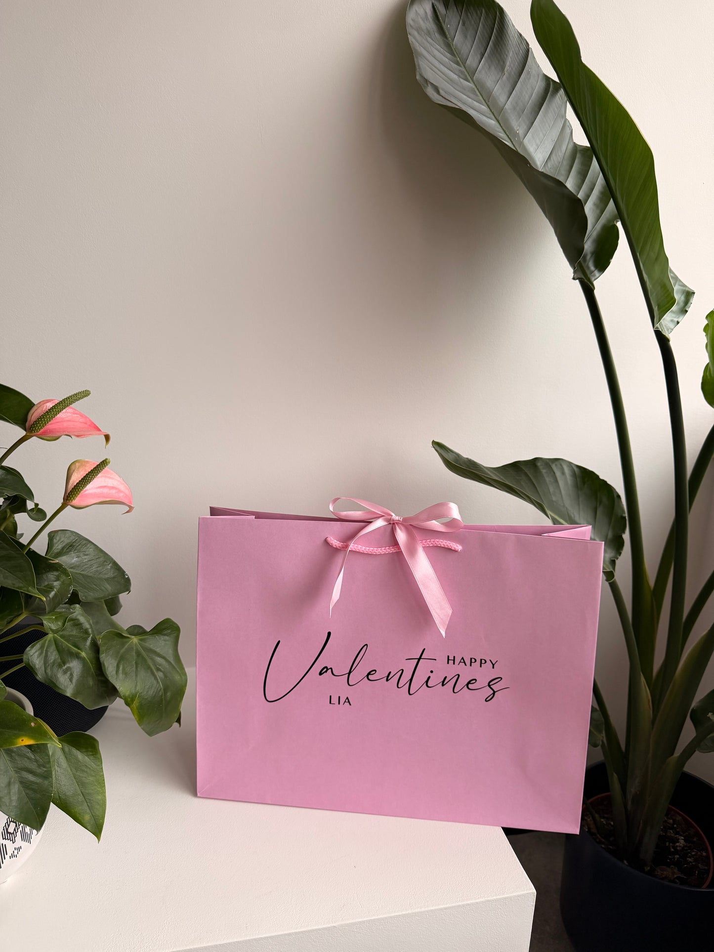 Personalised Valentines Gift Bag: Ribbon Tie Rope Handle - Love, Couple