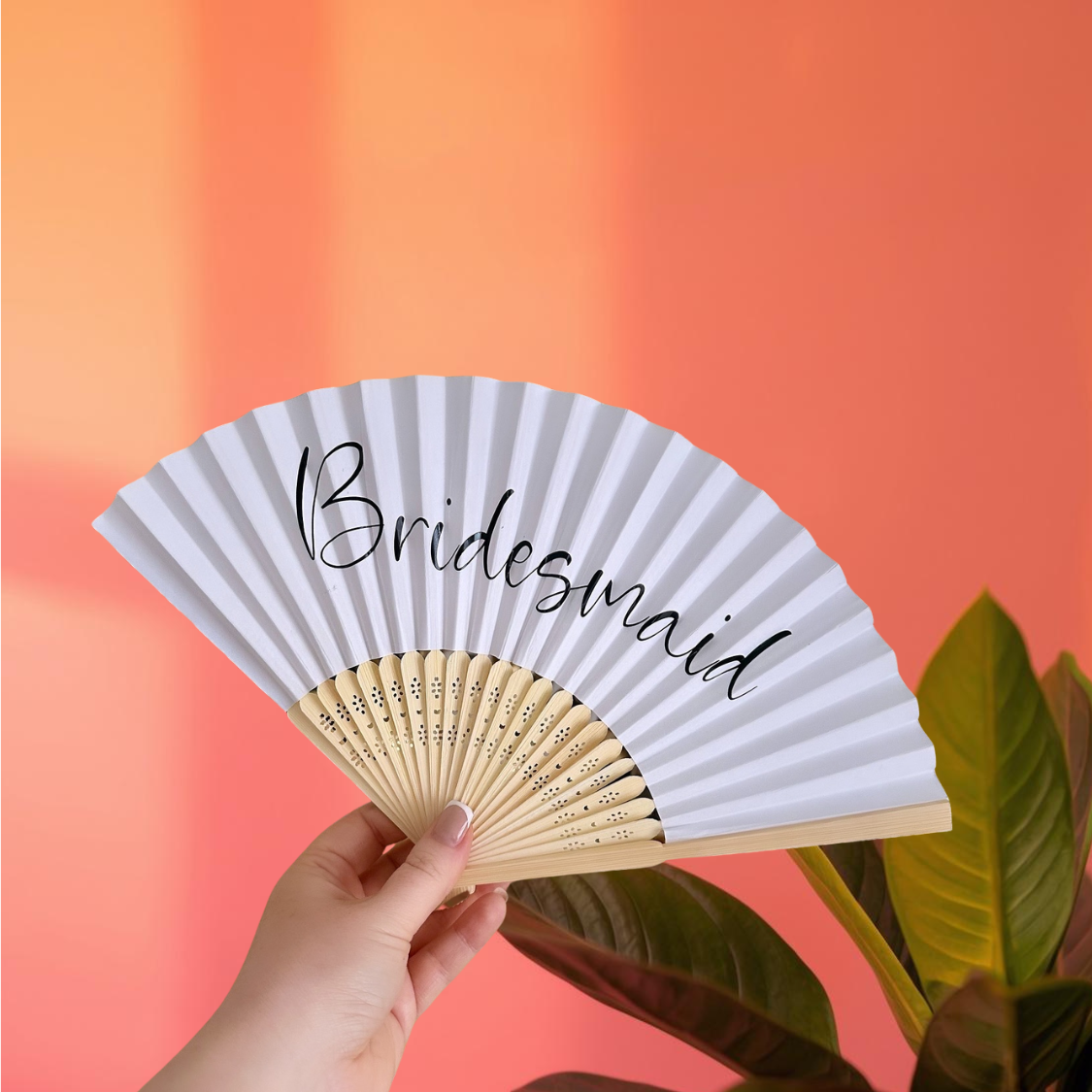 NAME Hand Fan - Bamboo - Paper Foldable Fan - Black, White, Pink, Orange, Lilac, Red, Green, Yellow, Sky Blue, Light Blue - Personalised
