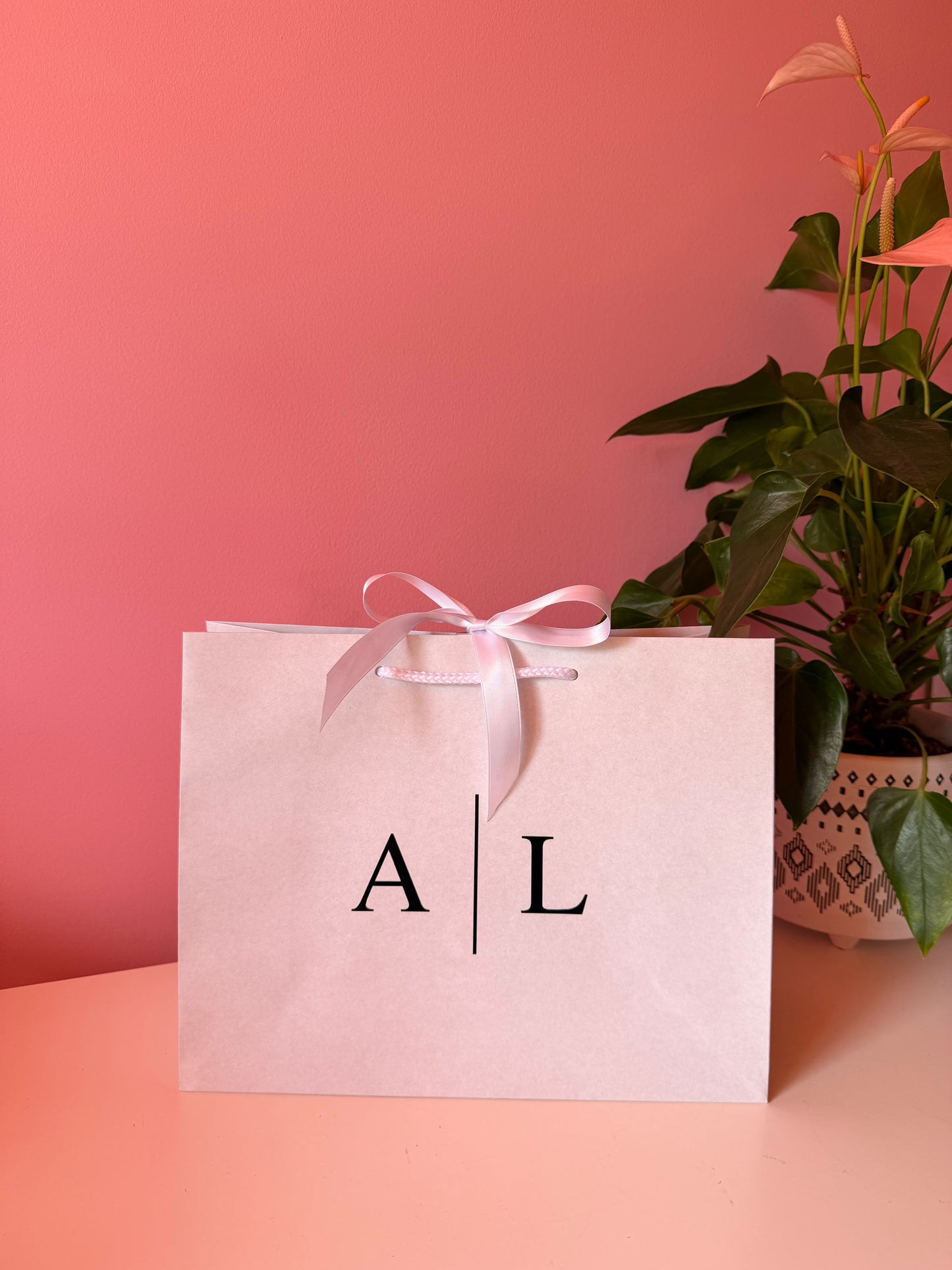 Personalised - Initials - Ribbon Tie Natural Rope Gift Bag