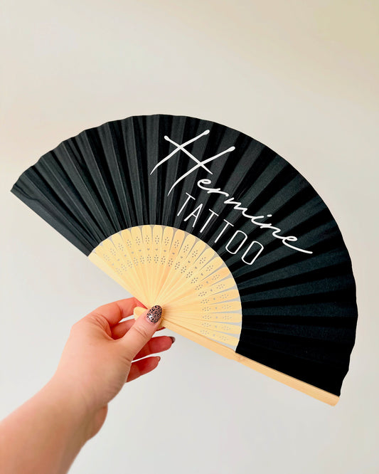 YOUR LOGO Hand Fan - Business - Bamboo - Paper Foldable Fan - Black, White, Pink - Personalised