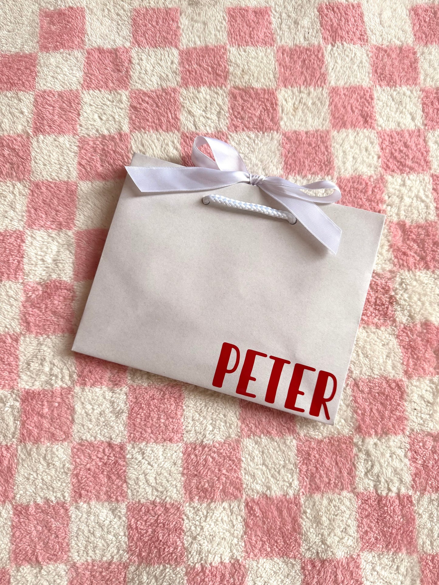 Personalised - Corner - Ribbon Tie Natural Rope Gift Bag