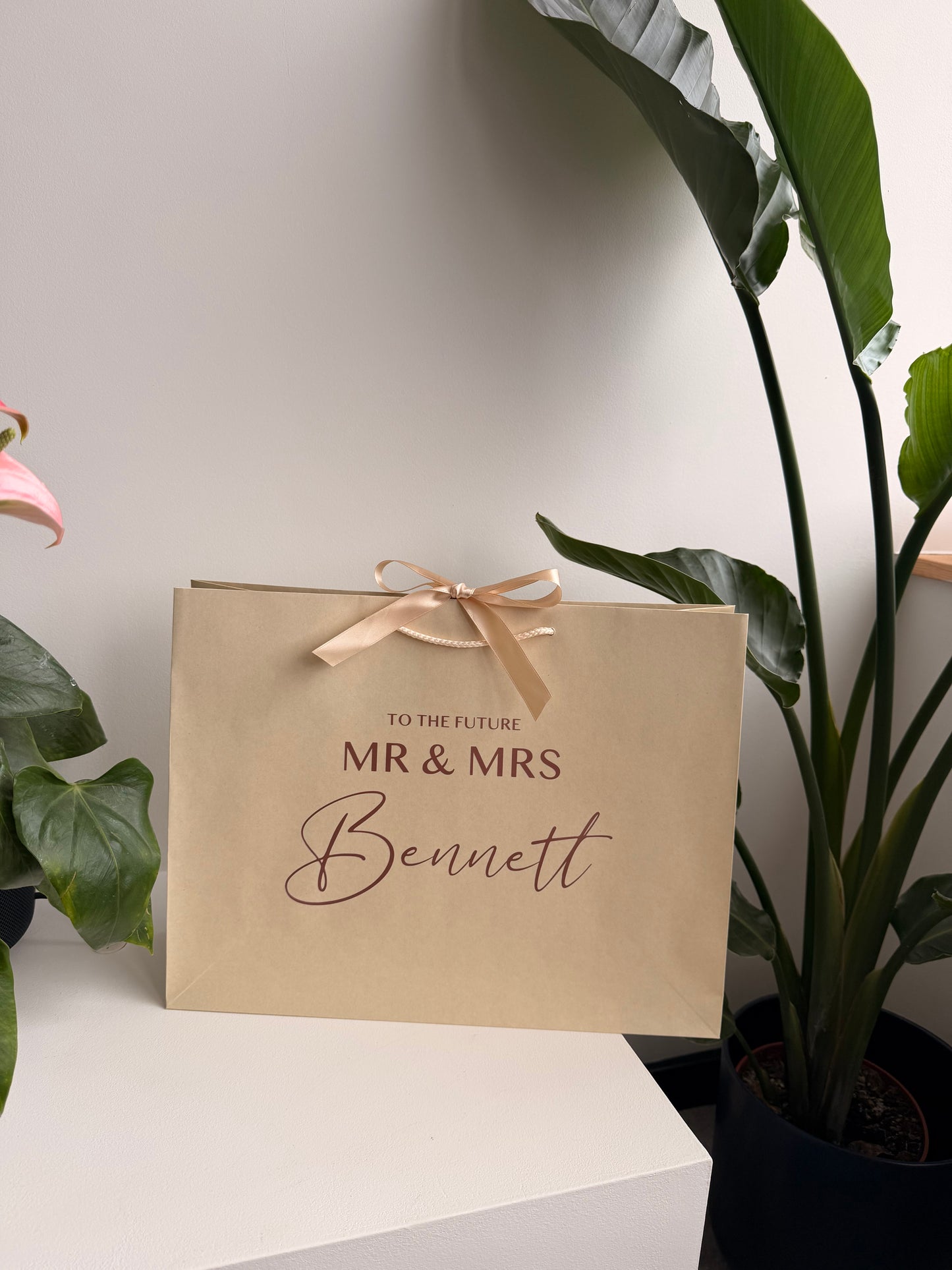 Personalised To The Future Mr & Mrs SURNAME - Wedding Ribbon Tie Gift Bag