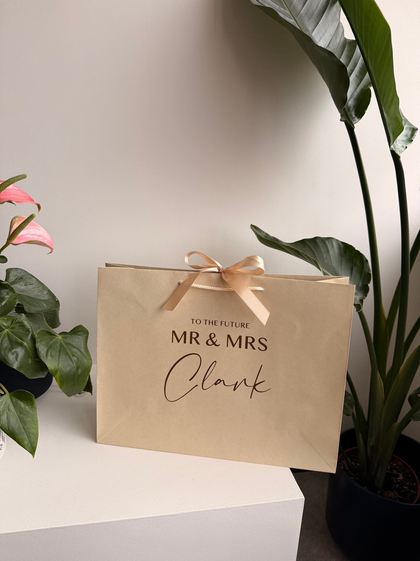 Personalised To The Future Mr & Mrs SURNAME - Wedding Ribbon Tie Gift Bag