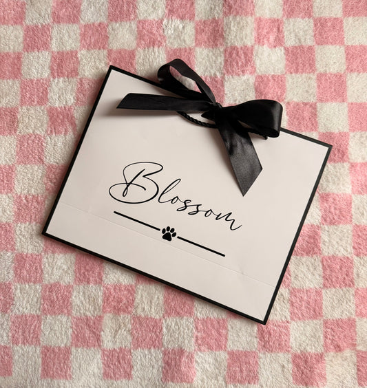 Personalised Dog Puppy NAME - Ribbon Tie Gift Bags - White with Black Trim & Ribbon