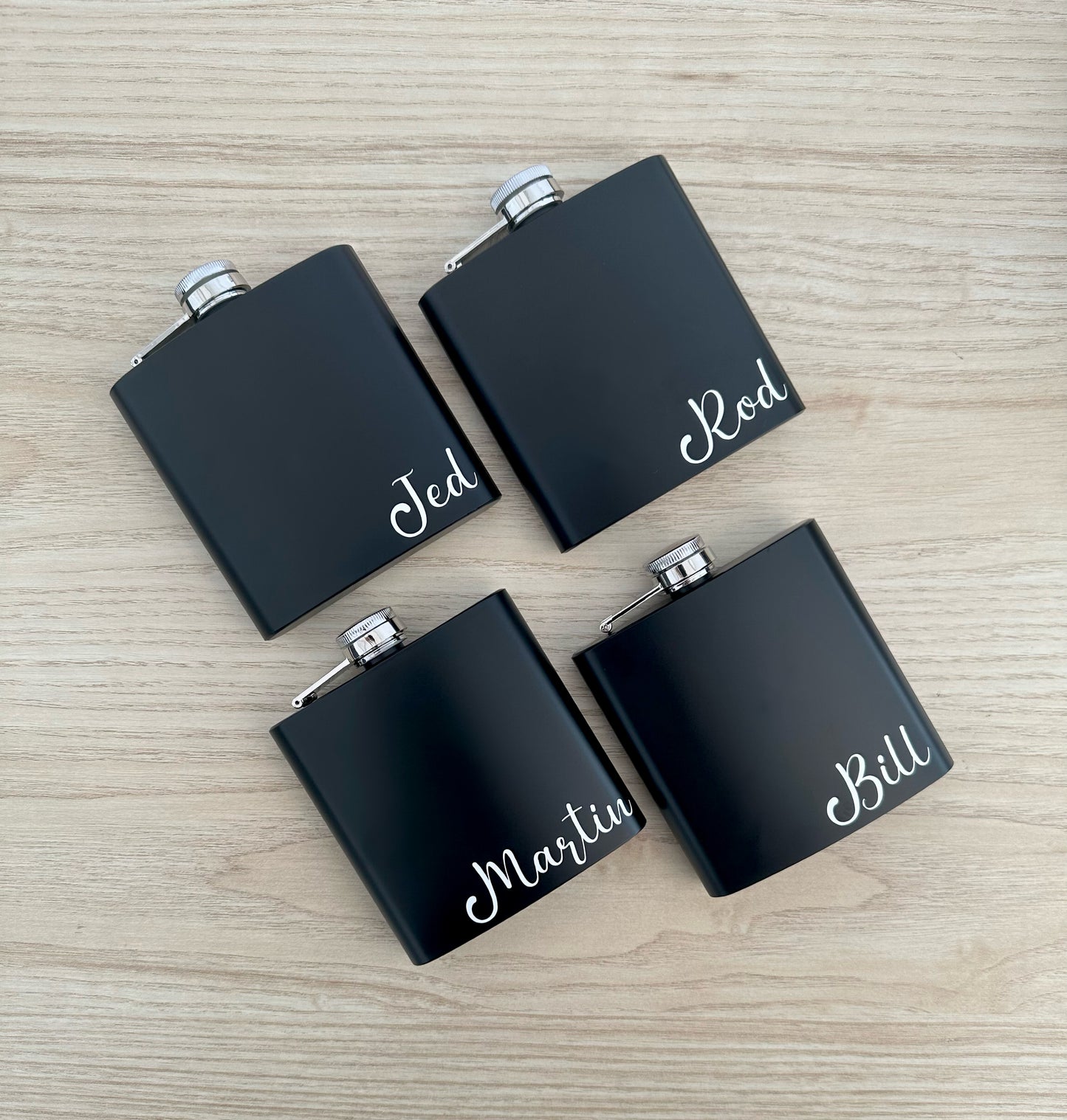 Personalised - Name - 6oz Black Stainless Steel Hip Flask