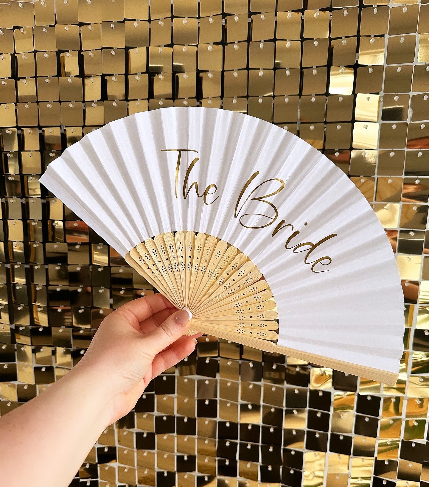 TITLE Hand Fan - Bamboo - Paper Foldable Fan - Black, White, Pink - Personalised