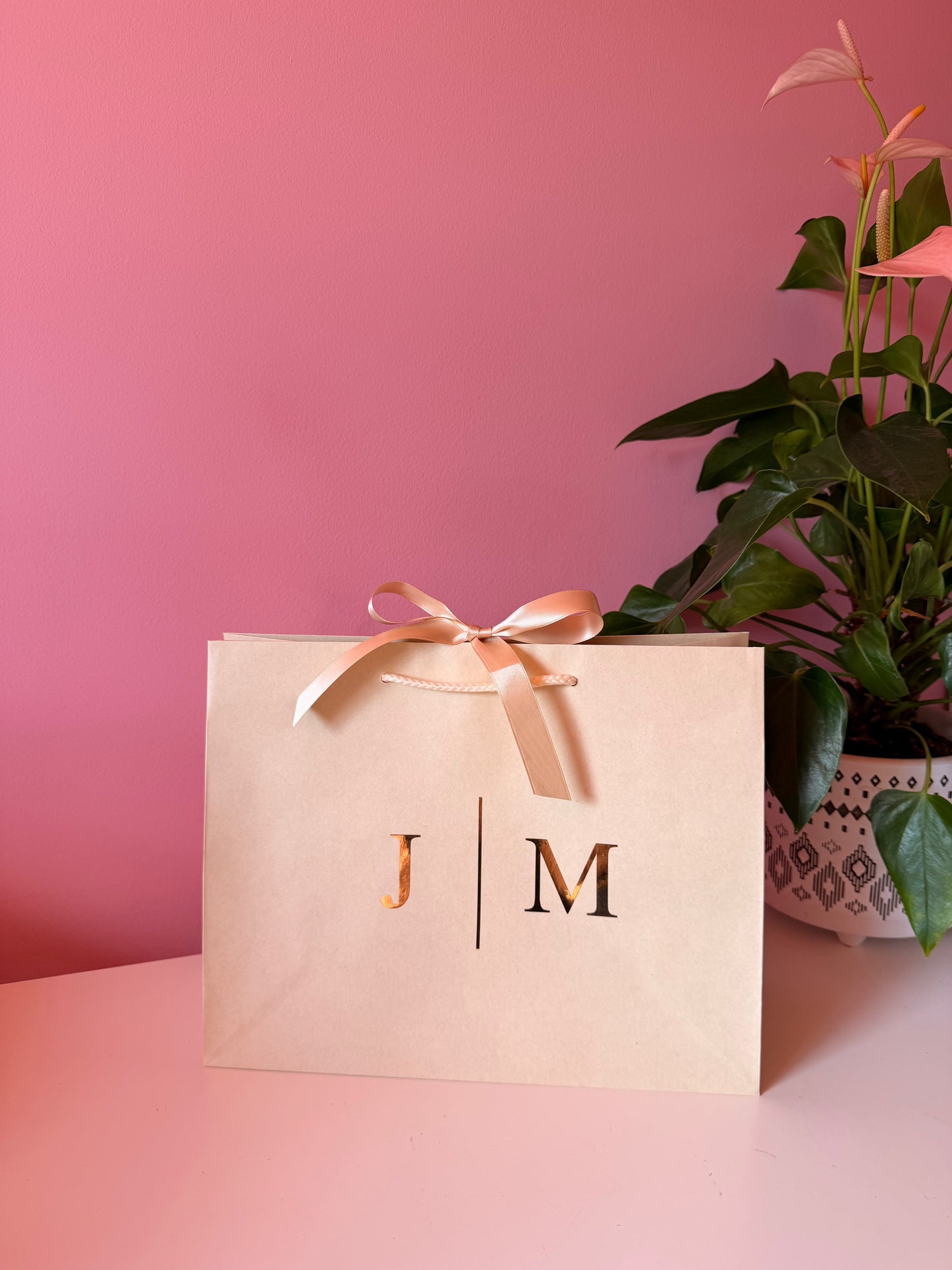 Personalised - Initials - Ribbon Tie Natural Rope Gift Bag