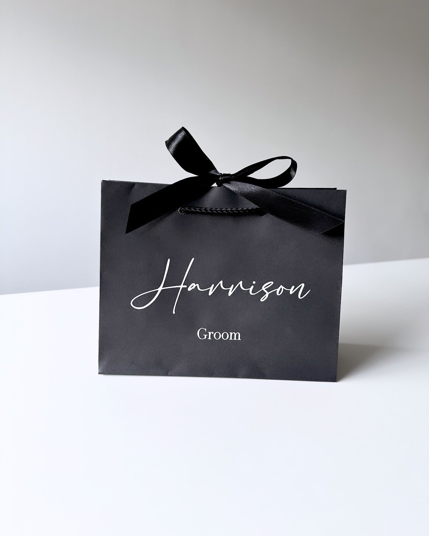 BLACK - Personalised - Name & Title - Ribbon Tie Natural Rope Gift Bag