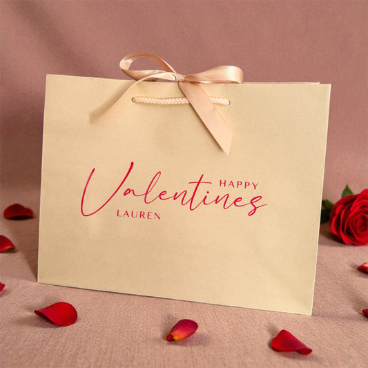 Personalised Valentines Gift Bag: Ribbon Tie Rope Handle - Love, Couple