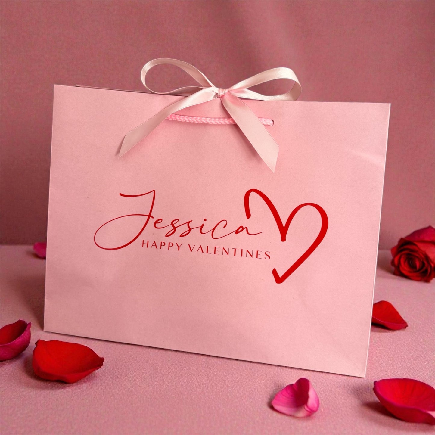 Personalised Valentines Gift Bag: Ribbon Tie Rope Handle - Love, Couple