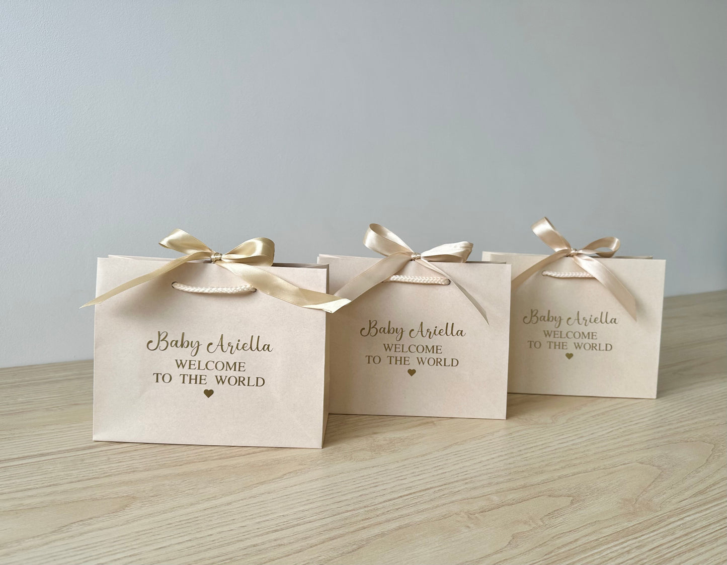 Personalised Name Ribbon Tie Gift Bag - Baby Shower, Newborn