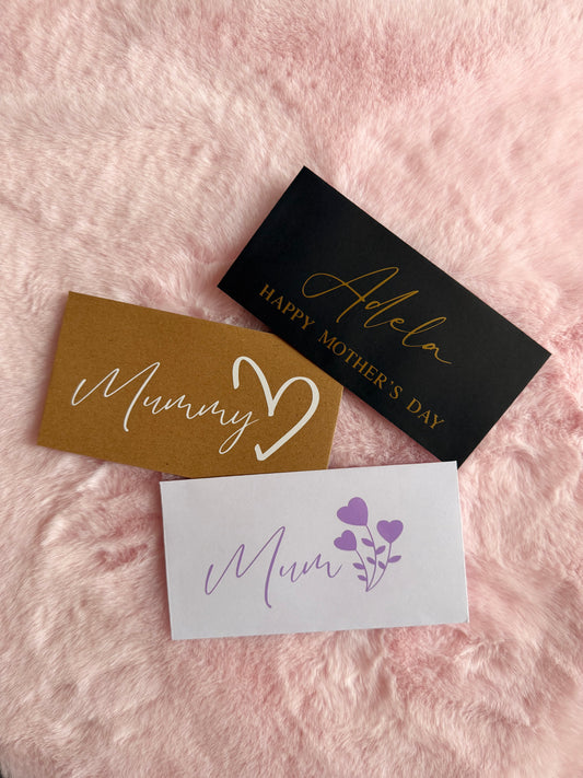 Personalised Mothers Day Money Wallet Cash Envelope – Available in Black, White & Kraft