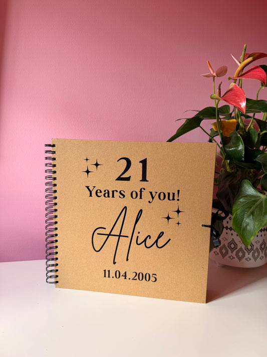 Personalised Birthday Scrapbook: Vinyl Name, Age & DOB, Memory Keepsake