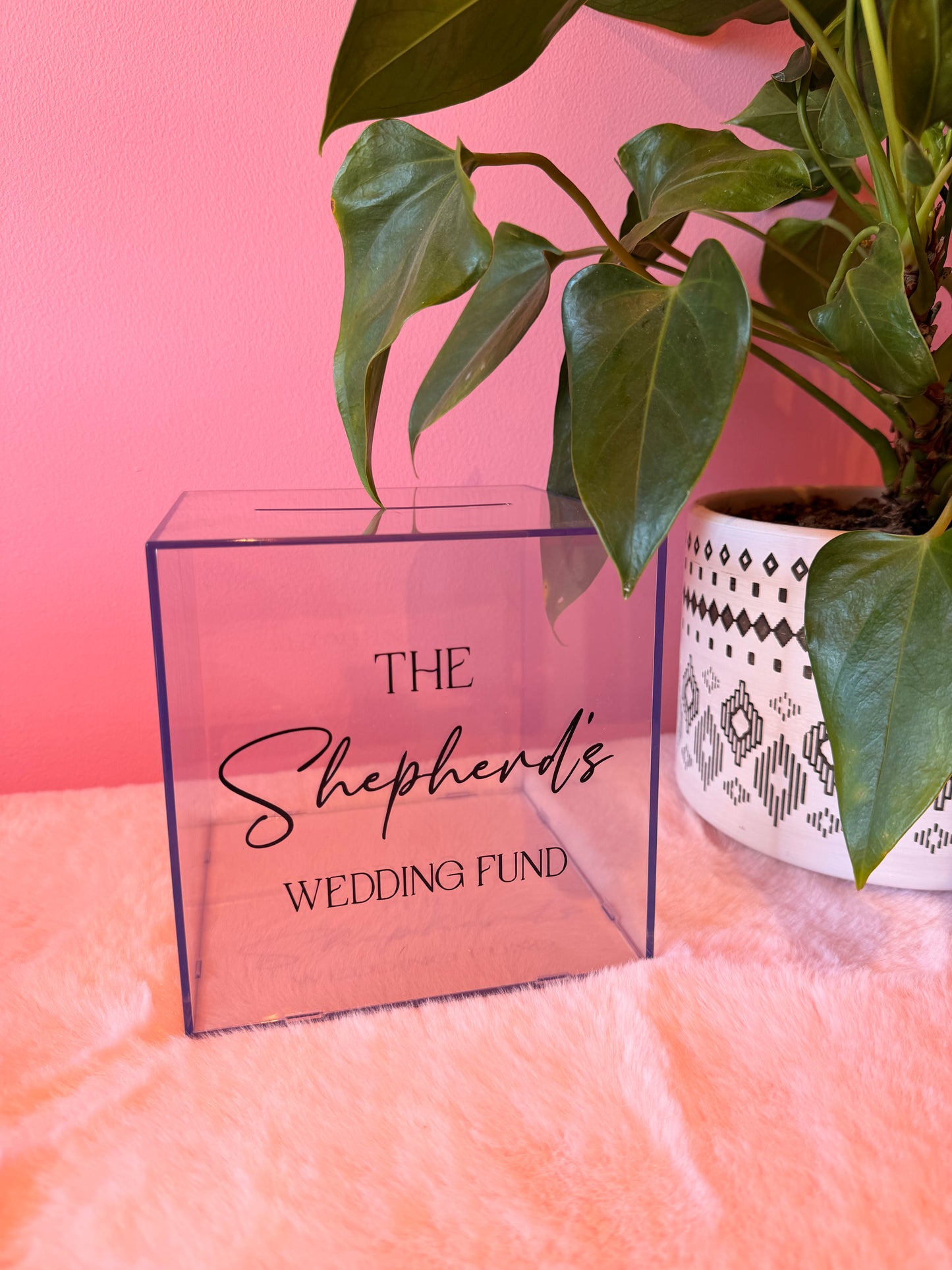Personalised Clear Money Box Piggy Bank - Wedding/Holiday Funds, Savings Jar
