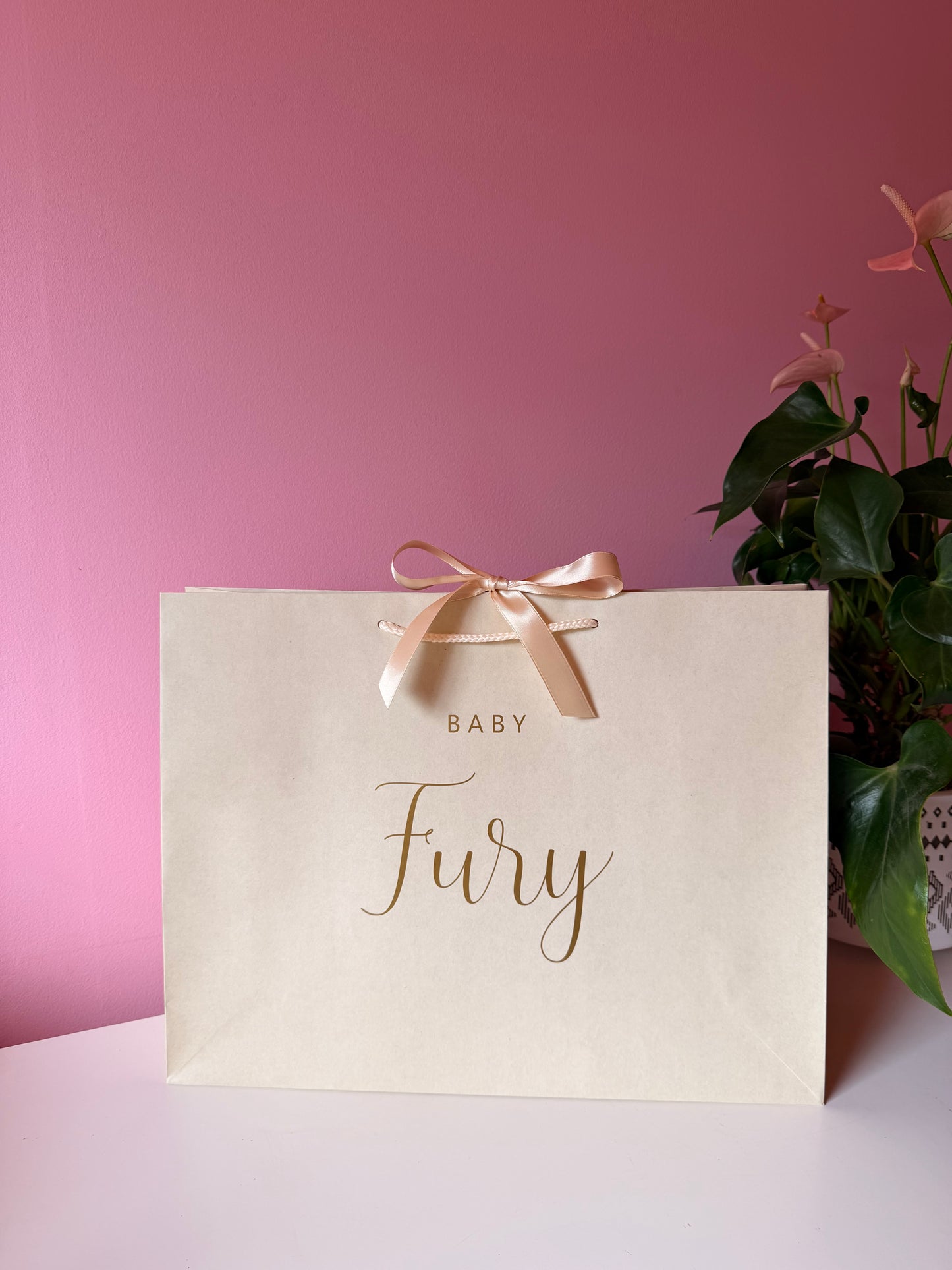 Personalised - BABY Surname - Ribbon Tie Natural Rope Gift Bag