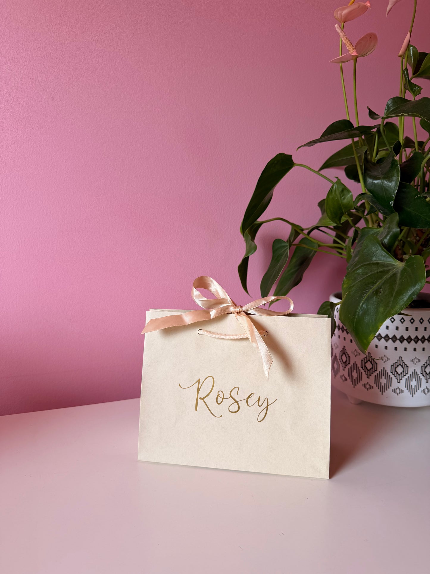 Personalised Name - Ribbon Tie Rope Gift Bag - Wedding, Party, Birthday