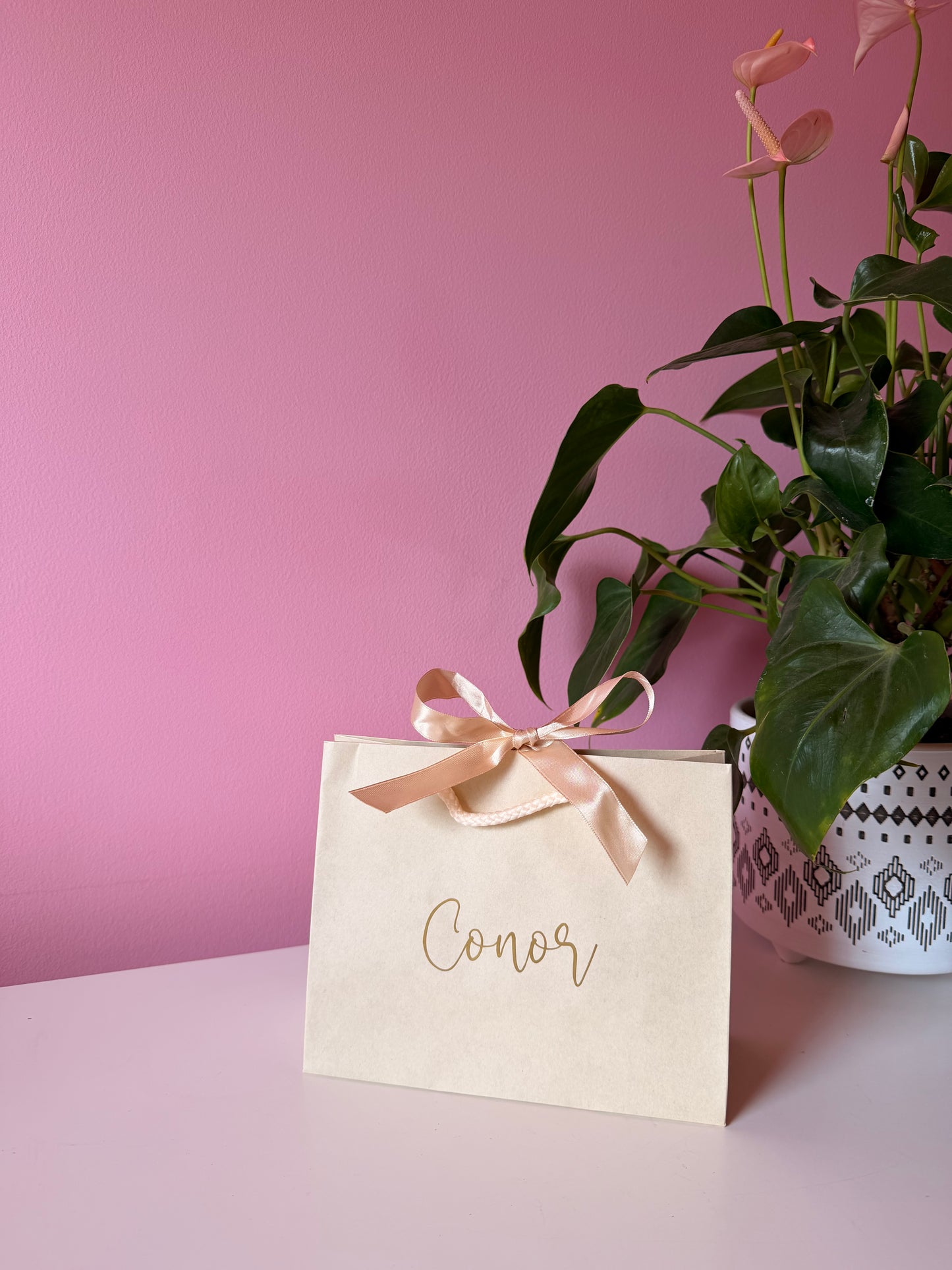 Personalised Name - Ribbon Tie Rope Gift Bag - Wedding, Party, Birthday