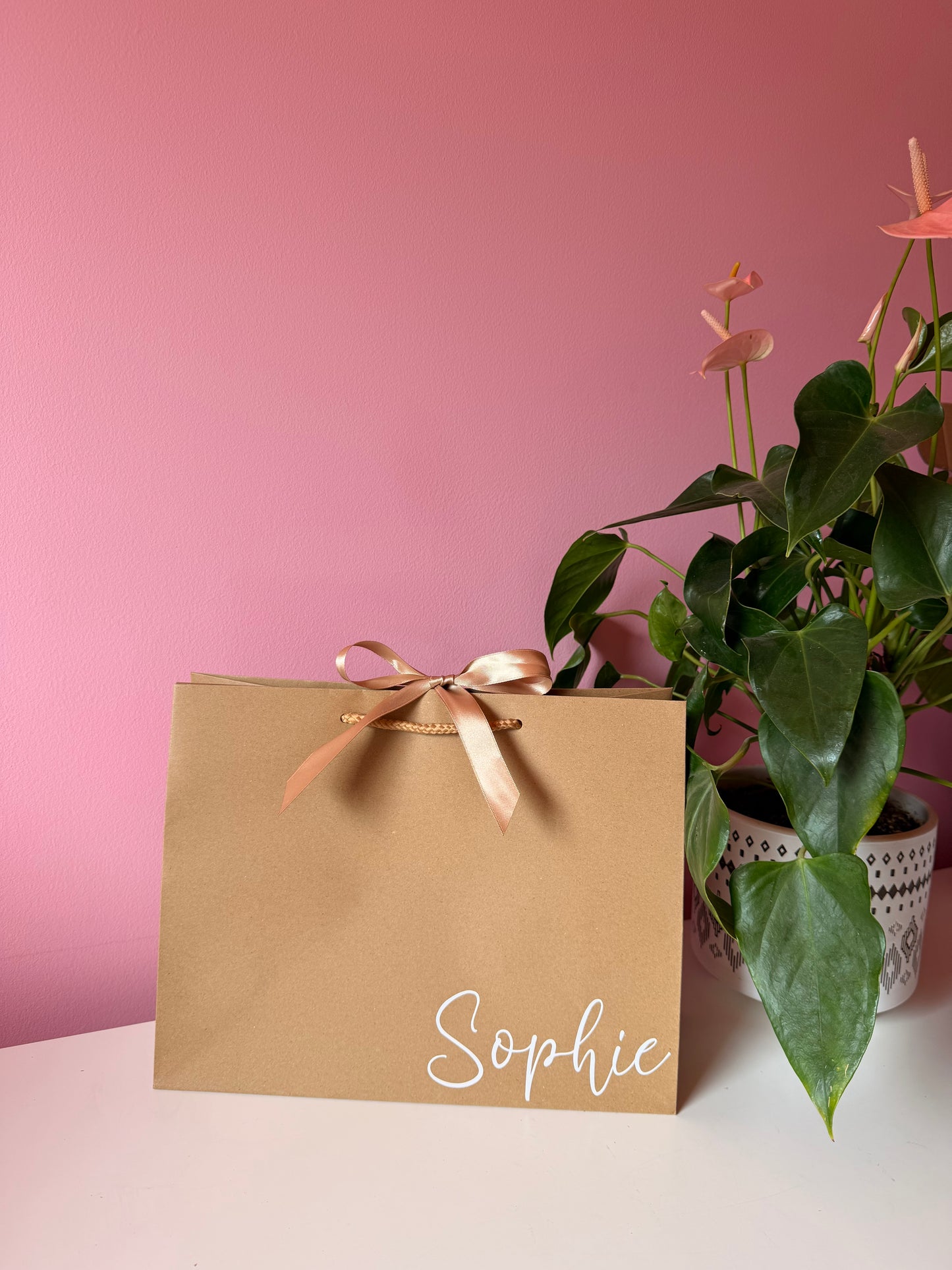 Personalised - Corner - Ribbon Tie Natural Rope Gift Bag