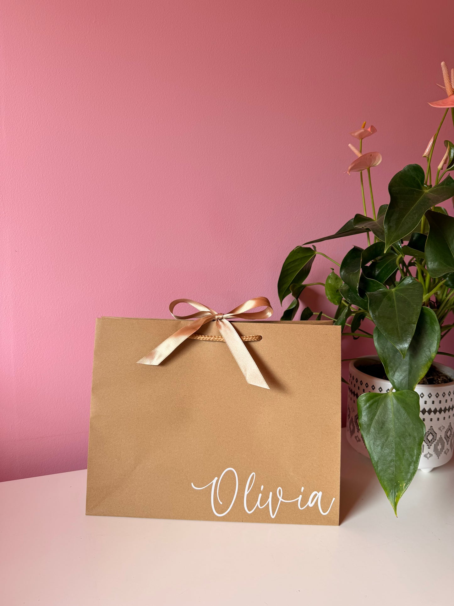 Personalised - Corner - Ribbon Tie Natural Rope Gift Bag