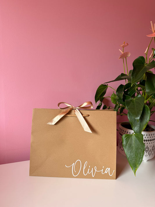 Personalised - Corner - Ribbon Tie Natural Rope Gift Bag