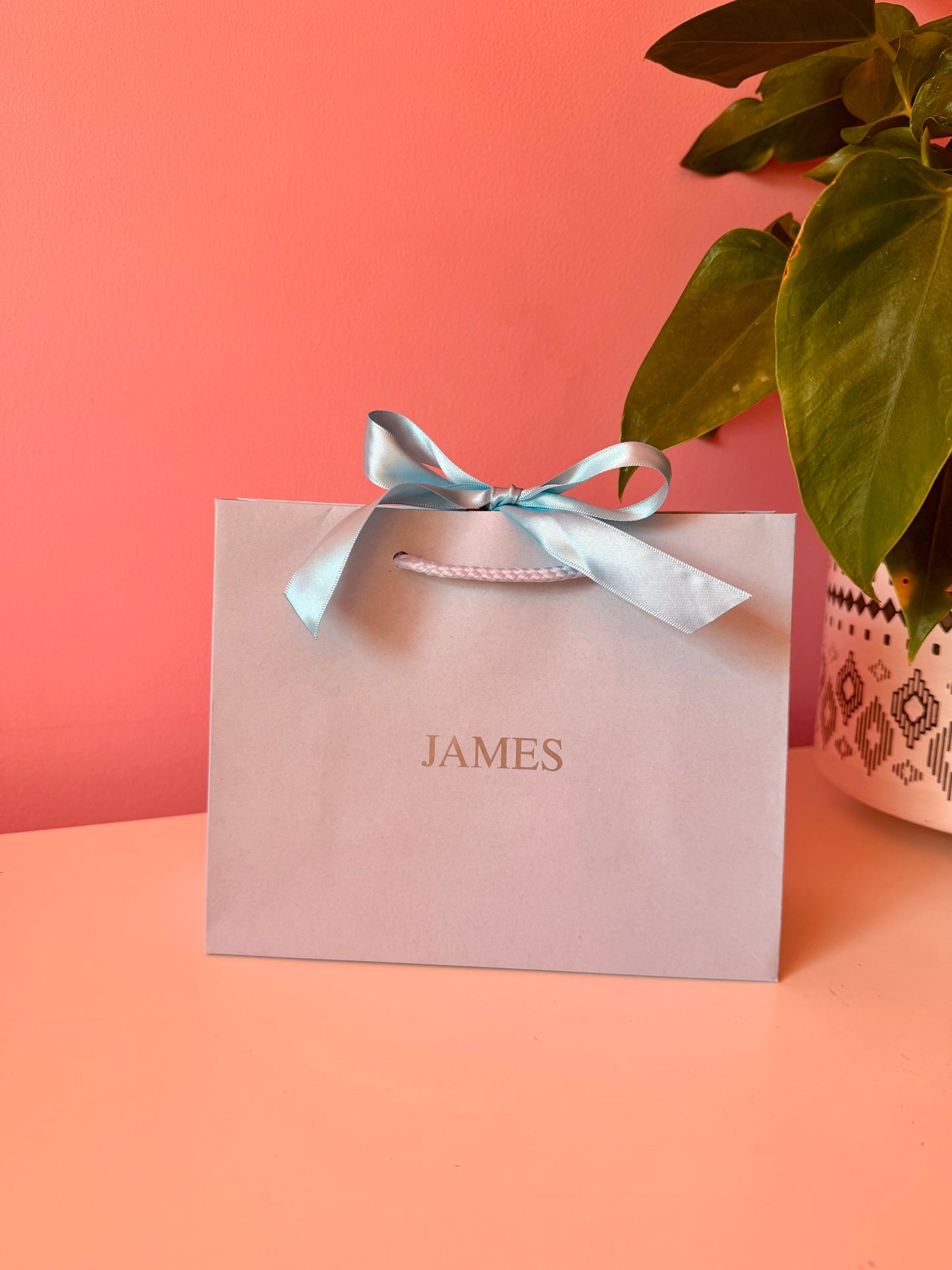 Personalised - Centre CAPITALS - Ribbon Tie Natural Rope Gift Bag