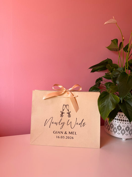 Newly Weds - Ribbon Tie Rope Gift Bag - Wedding, Married, Couple